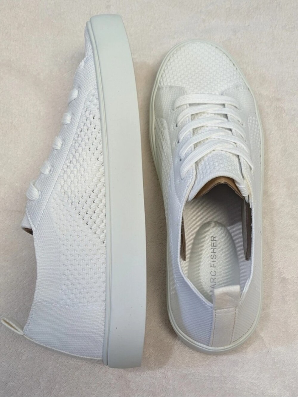 Marc Fisher All-White Knit Low-Top Sneakers